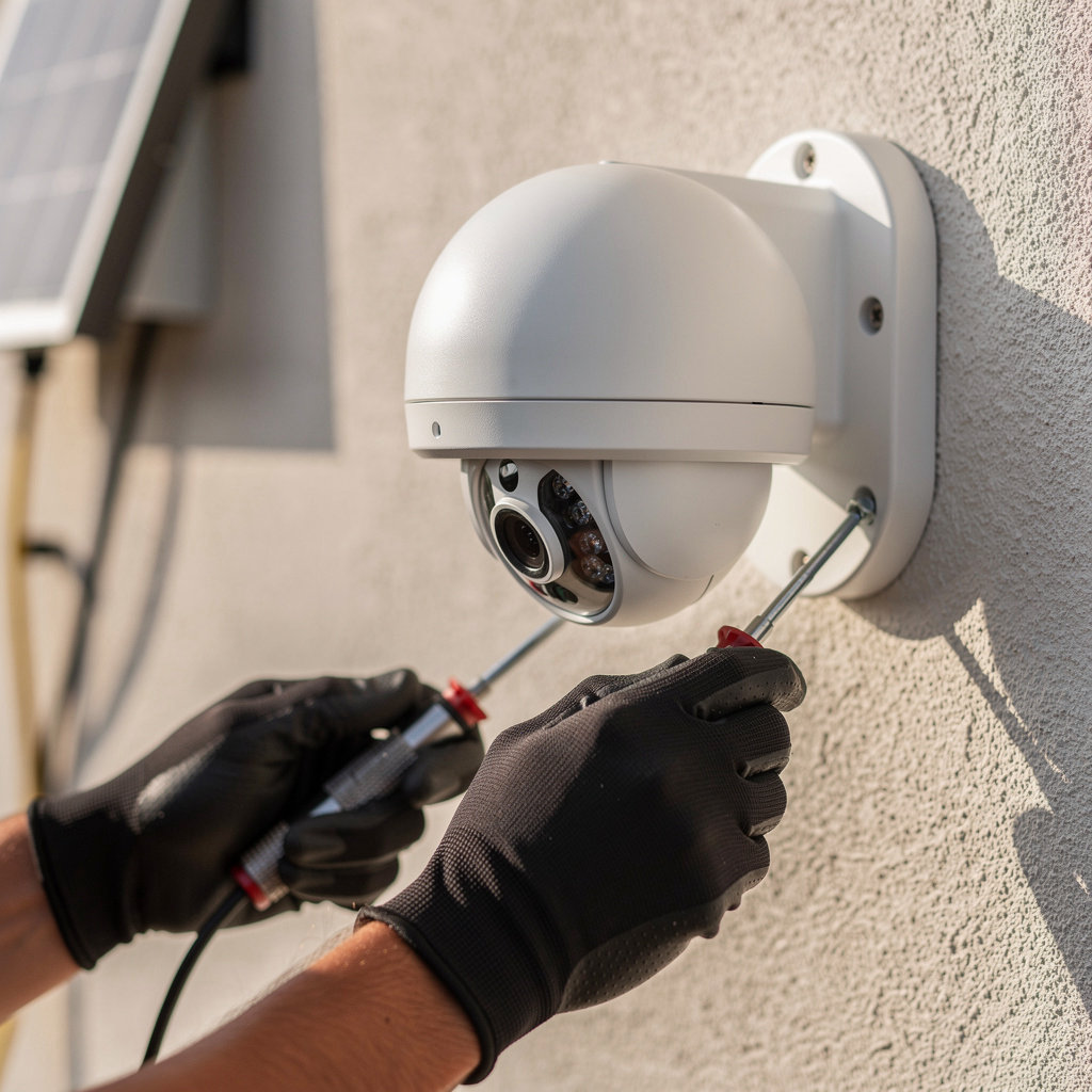 Halcyon Mobile Security Solutions professional installing a modern security camera system in San Diego