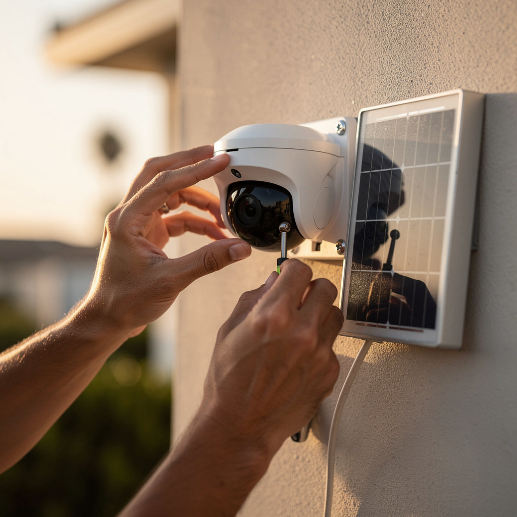 Halcyon Mobile Security Solutions technician installing a modern security camera system in San Diego